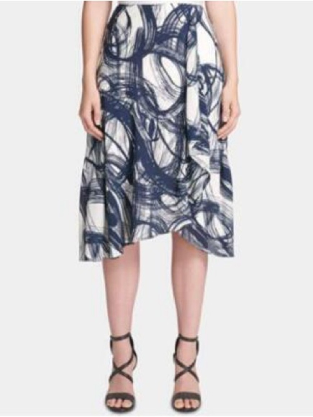 DKNY Printed Midi Skirt Navy White Size 6